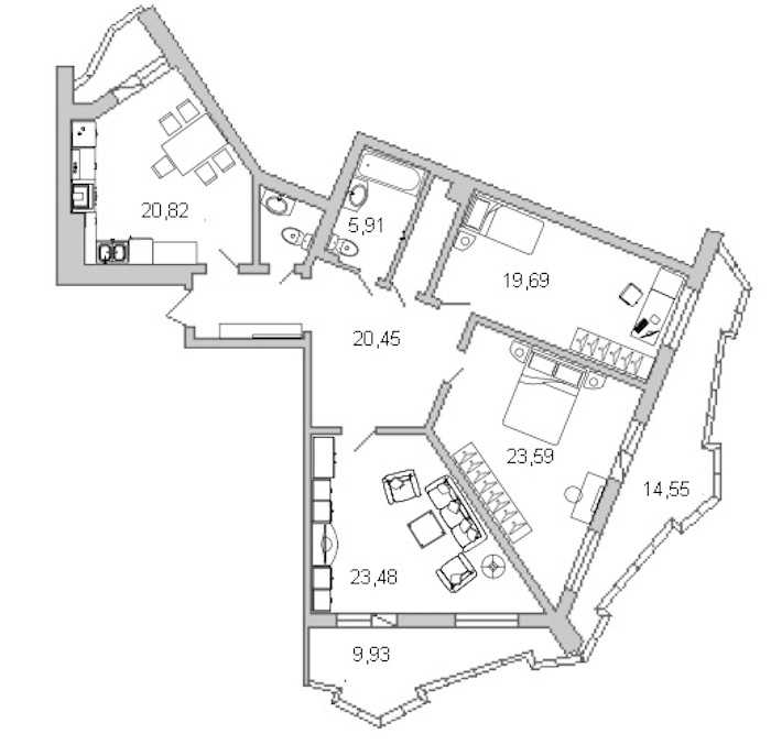 Трехкомнатная квартира в : площадь 126.6 м2 , этаж: 13 – купить в Санкт-Петербурге